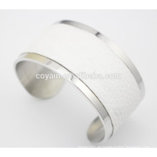 Einzigartige große Öffnung breite weiße Leder Stulpe Armband für Frauen